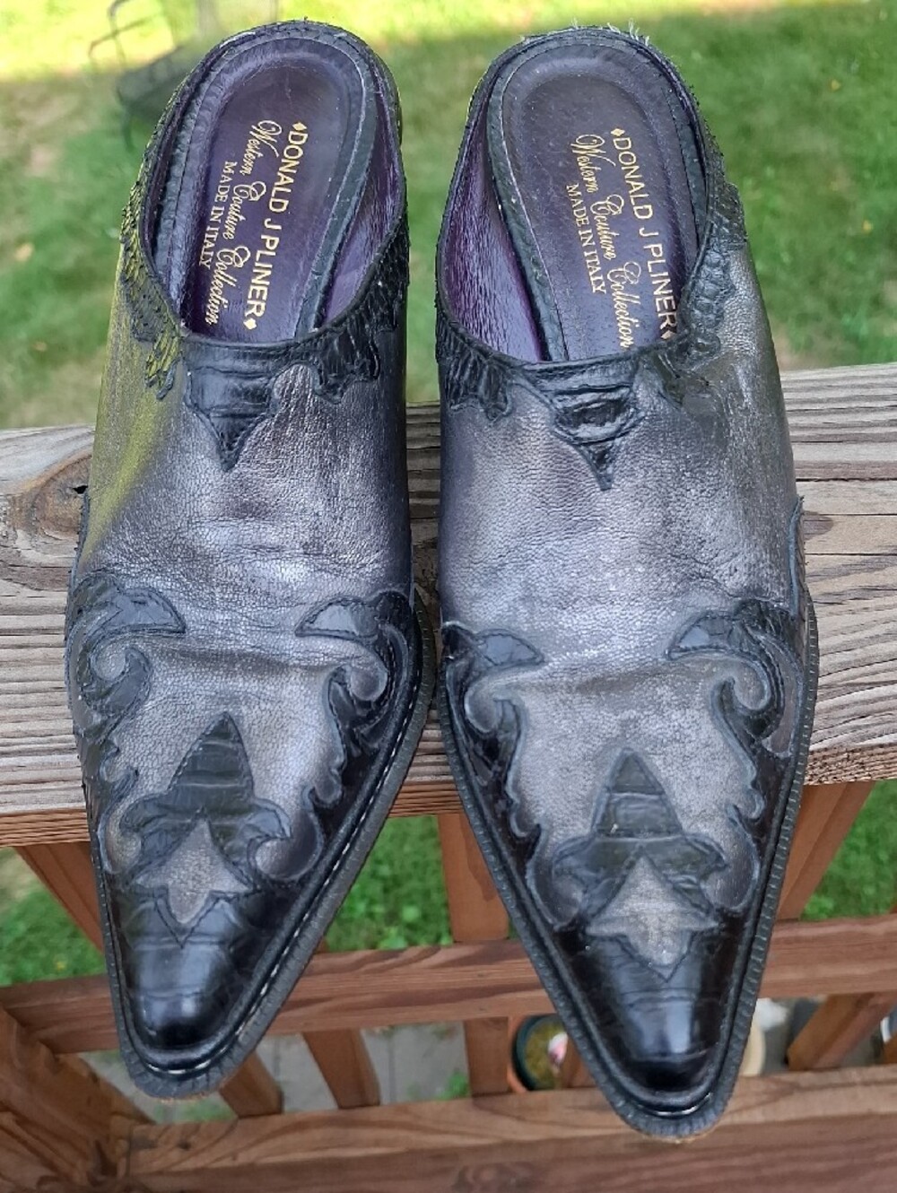 Donald J Pliner Black/Silver Leather Heeled Mules Sz 10 - Picture 4 of 13